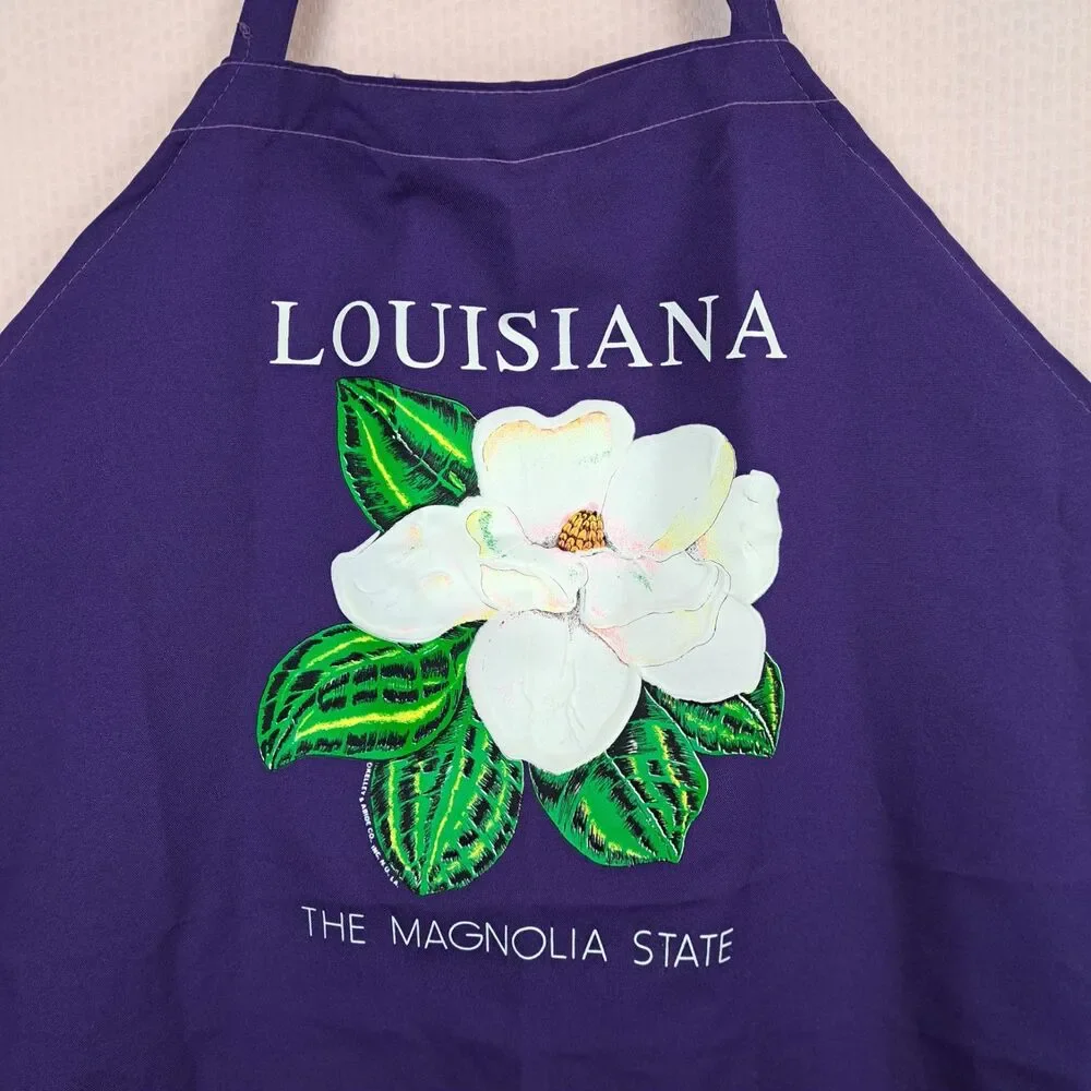 Vintage Kelley Abide Louisiana Cooking Apron Made In USA Magnolia State Purple